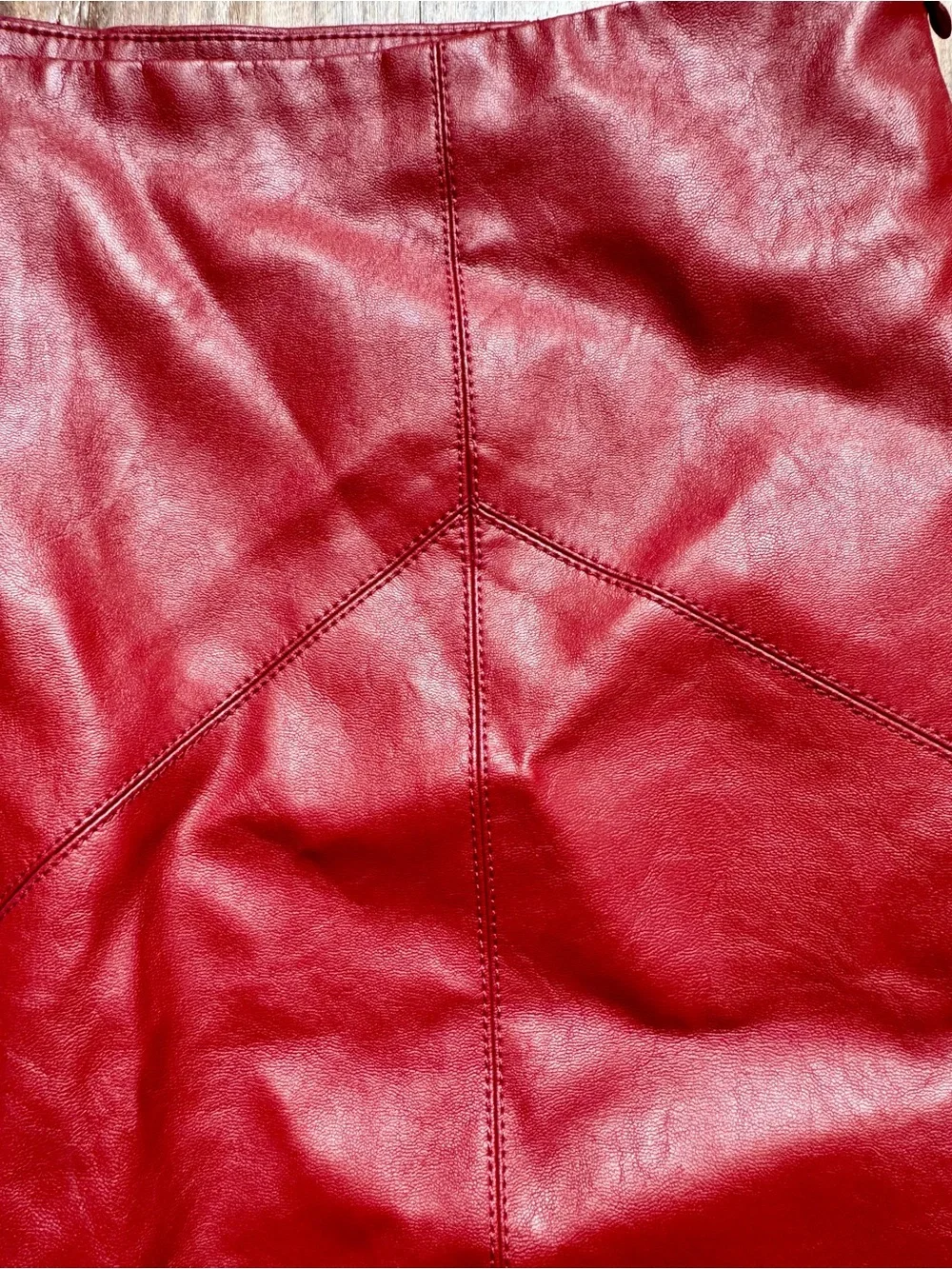 Faux Leather Mini Skirt in Deep Red, Size Medium